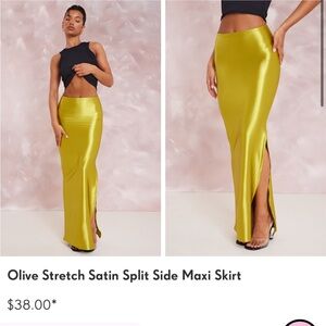 Pretty Little Thing | chartreuse “olive” satin stretch skirt